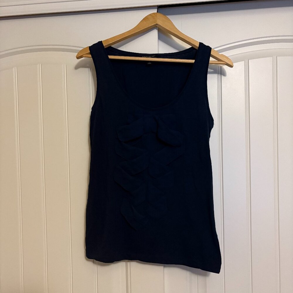 Banana Factory Republic Bow Front Blouse Medium Navy Blue Cotton Sleeveless